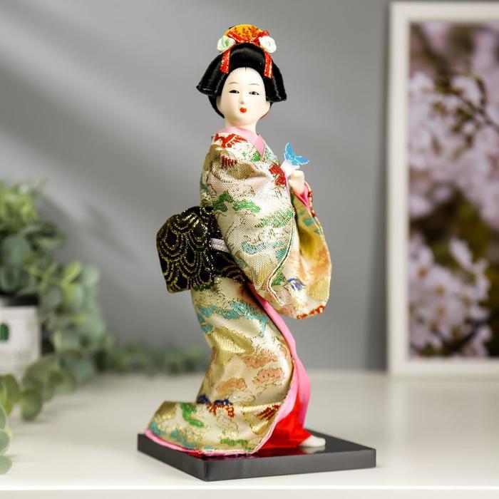 Кукла коллекционная "Японка в цветочном кимоно с бабочкой на руке" 25х9,5х9,5 см - фото 1 - id-p220792232