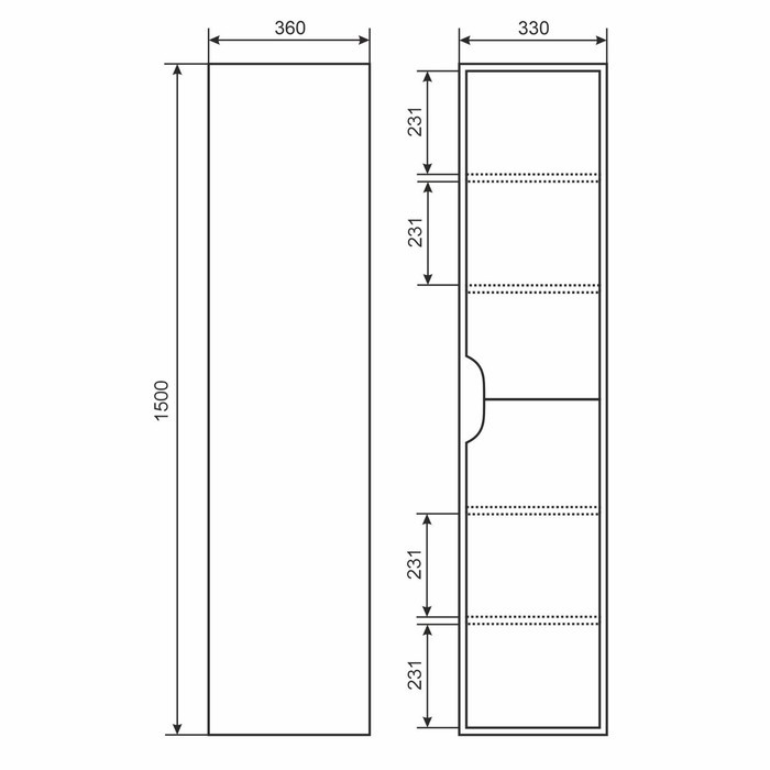 Шкаф-пенал Uperwood Modul, 33х36х150 см, подвесной, с дверцами, матовый, белый/графит - фото 5 - id-p220792315