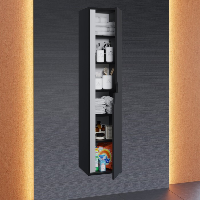 Шкаф-пенал Uperwood Modul, 33х36х150 см, подвесной, с дверцами, матовый, черный - фото 2 - id-p220792316