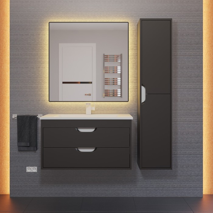 Шкаф-пенал Uperwood Modul, 33х36х150 см, подвесной, с дверцами, матовый, черный - фото 3 - id-p220792316