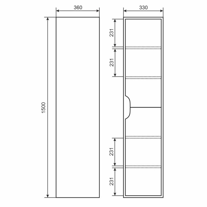 Шкаф-пенал Uperwood Modul, 33х36х150 см, подвесной, с дверцами, матовый, черный - фото 5 - id-p220792316