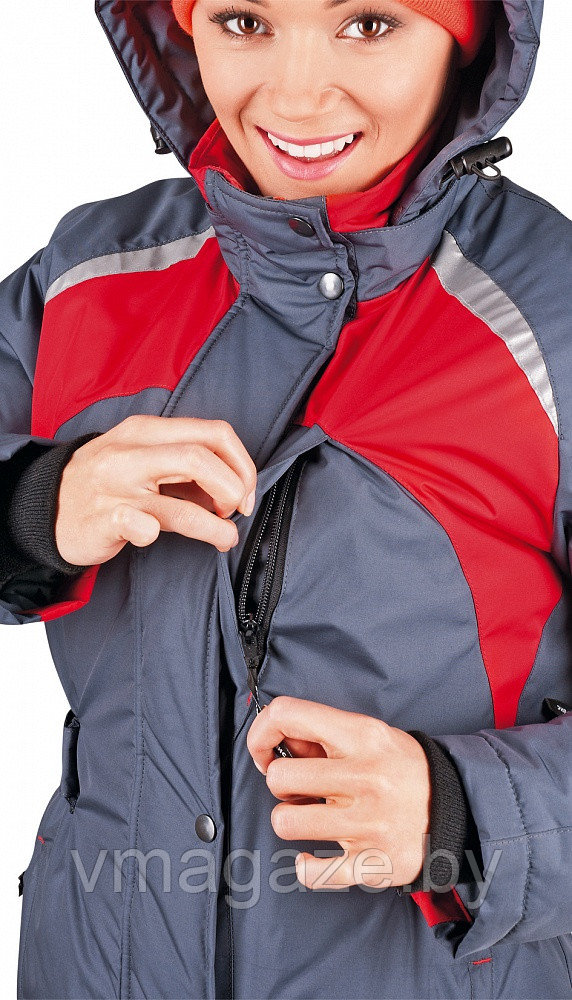Куртка утепленная зимняя женская Леди Спец (цвет серый с красным) - фото 7 - id-p220795420