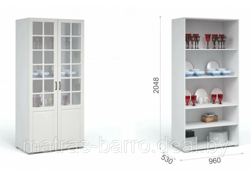 Шкаф-витрина для посуды Лацио 2дв белый/белое дерево с карнизом - фото 3 - id-p121742938
