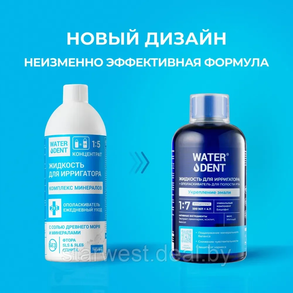 WaterDent Комплекс Минералов / Укрепление Эмали 500 мл Жидкость для ирригатора / Ополаскиватель для рта - фото 3 - id-p215035551