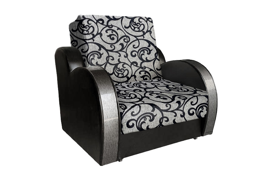 Кресло-кровать Виктория с декором 3 (рогожка завиток черный/кожзам черный) - фото 1 - id-p75574069
