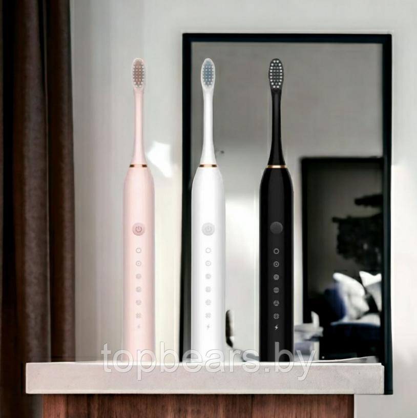 Электрическая зубная щетка Sonic toothbrush x-3 / Щетка с 4 насадками Черный - фото 6 - id-p220799851