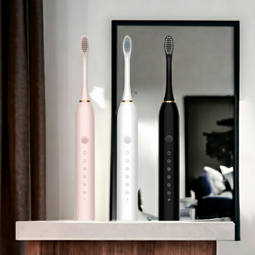 Электрическая зубная щетка Sonic toothbrush x-3 / Щетка с 4 насадками Черный - фото 6 - id-p220800202