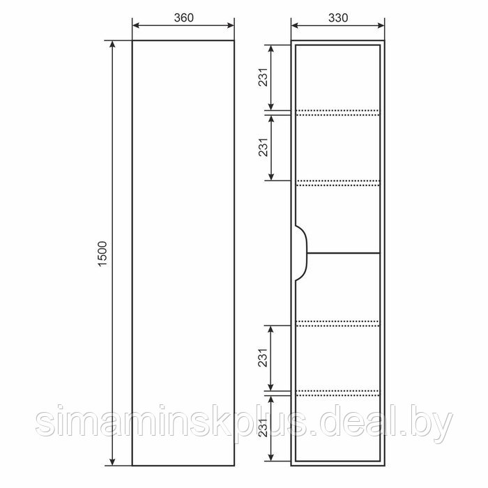 Шкаф-пенал Uperwood Modul, 33х36х150 см, подвесной, с дверцами, матовый, белый/графит - фото 5 - id-p220806336