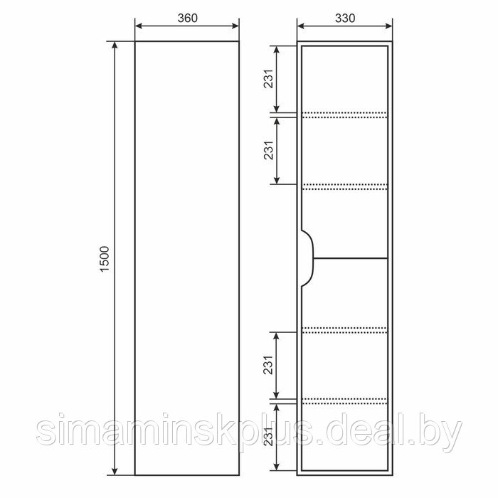 Шкаф-пенал Uperwood Modul, 33х36х150 см, подвесной, с дверцами, матовый, черный - фото 5 - id-p220806337