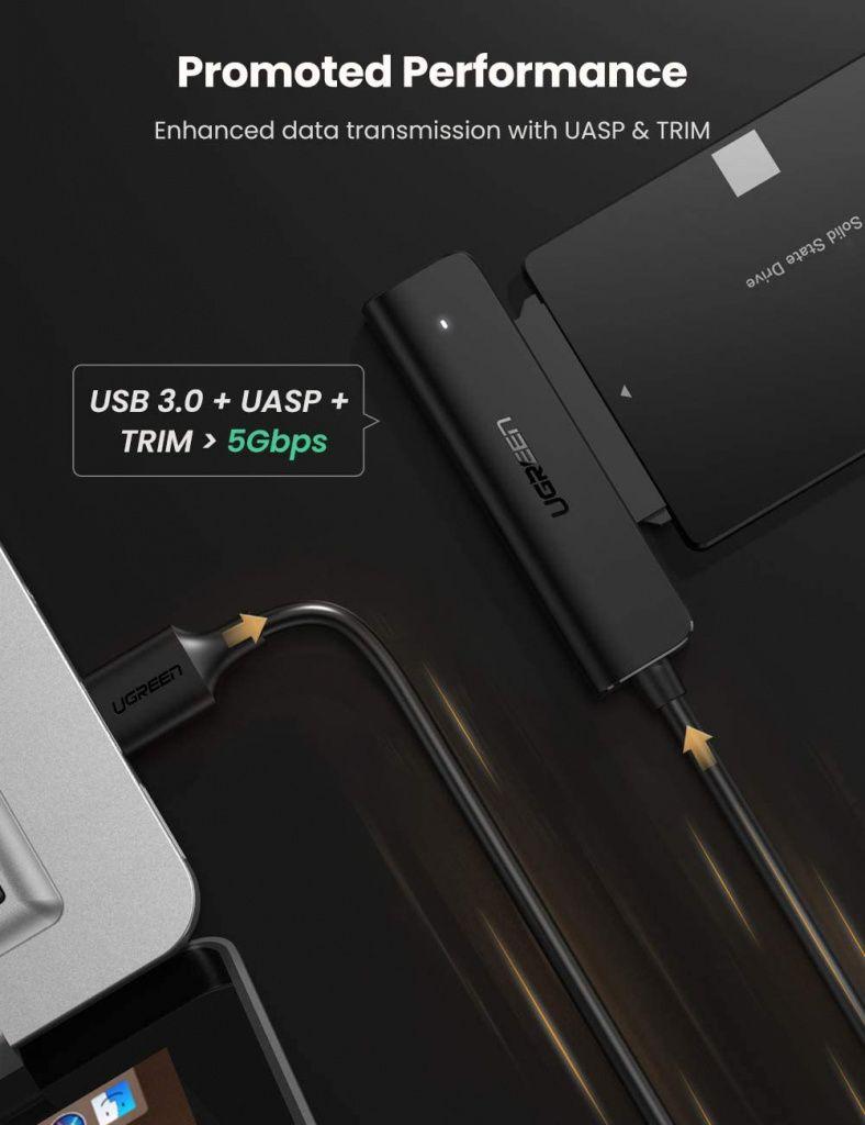 Адаптер SATA - USB3.0 UGREEN (до 6 Тб, кабель 0,5м) CM321-70609 - фото 2 - id-p220700263