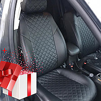 Чехлы сиденья Volkswagen Caddy (2022-) 5 мест / Фольксваген Кадди (экокожа, черный + вставка РОМБ)