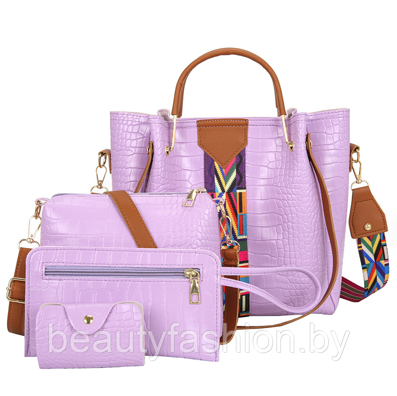 Набор сумок женских модель 805 модель 805 (сиреневый) - фото 1 - id-p220829865