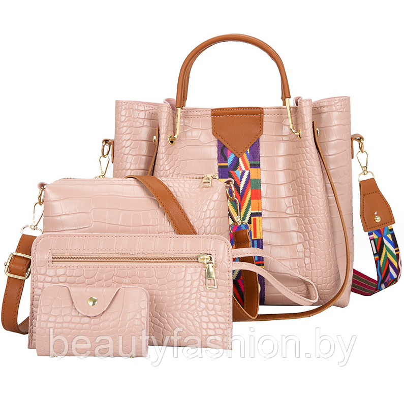 Набор сумок женских модель 805 (розовый) - фото 1 - id-p220829868