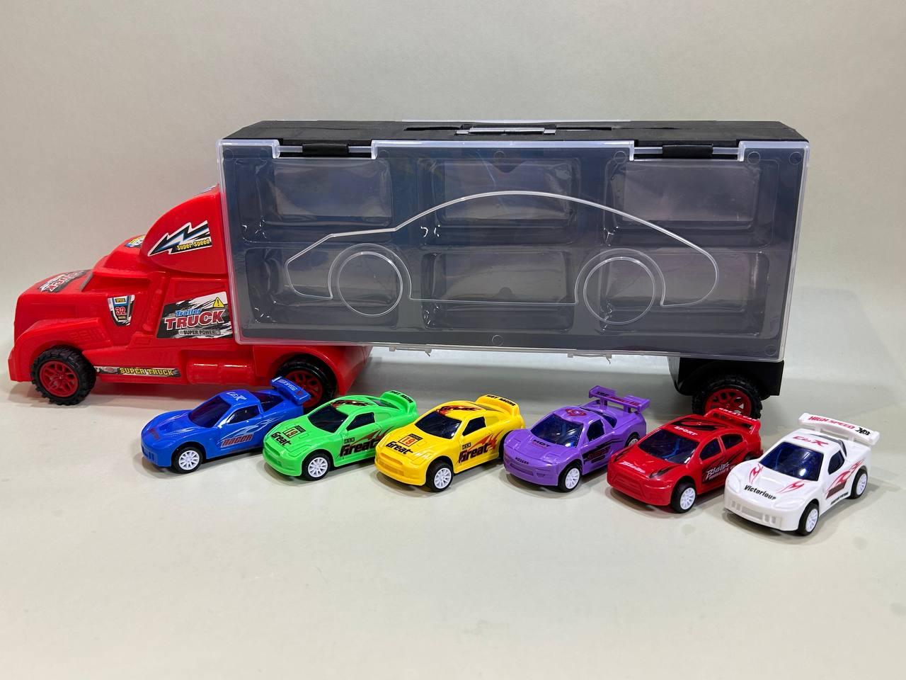 Автовоз инерционный Hot Wheels, + 6 машинок  аналог, арт.SC92