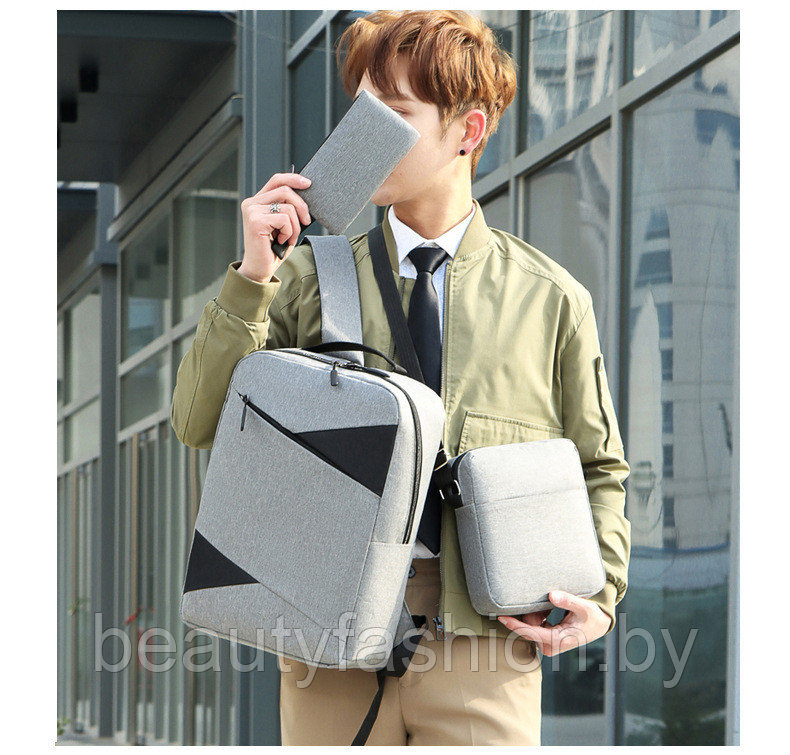 Набор рюкзак + сумки модель 803 (серый) - фото 8 - id-p220830070