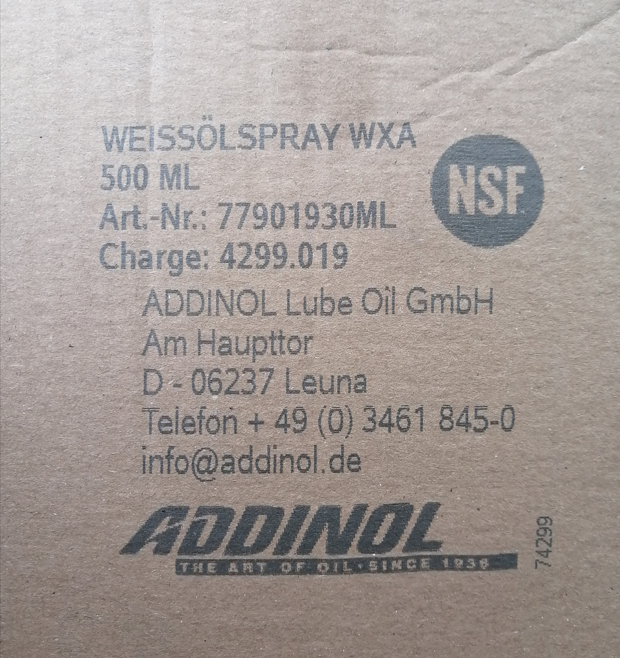 WXA SPRAY Пищевая смазка ADDINOL 500мл. Спрей (Белое масло) NSF - фото 5 - id-p174931062