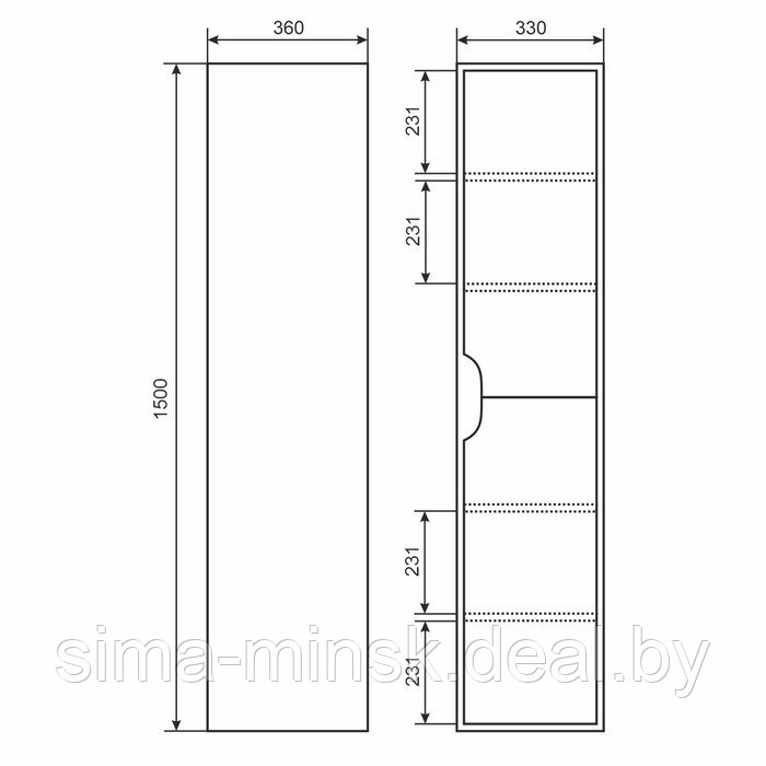 Шкаф-пенал Uperwood Modul, 33х36х150 см, подвесной, с дверцами, матовый, белый/графит - фото 5 - id-p220836877