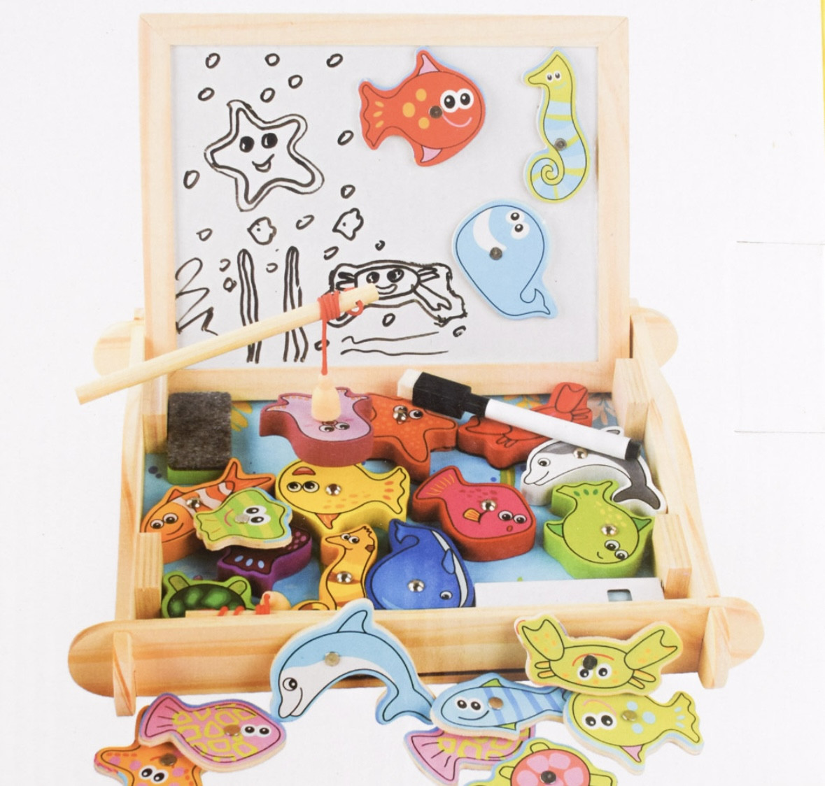 Детская деревянная игрушка рыбалка доска для рисования двусторонняя, чудо-чемоданчик. - фото 2 - id-p220839180