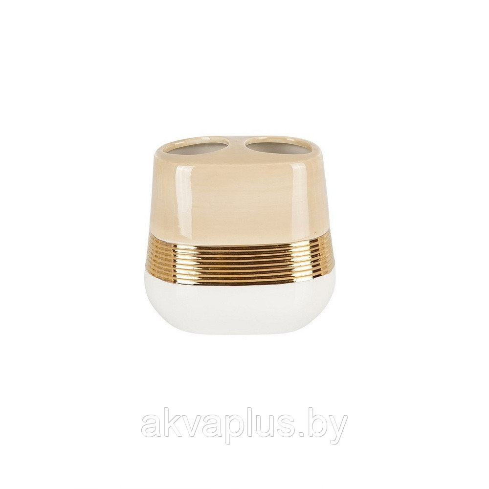 Стакан для зубной щетки и пасты Primanova Lucas Gold D-20452 (белый/бежевый/золотистый)
