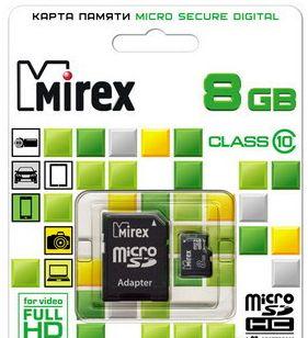 Карта памяти Mirex microSDHC (Class 10) 8GB (13613-AD10SD08) - фото 1 - id-p220863181