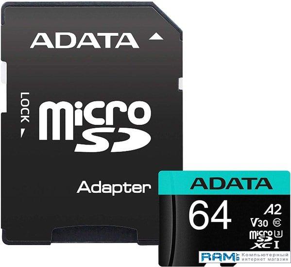 Карта памяти A-Data Premier Pro AUSDX64GUI3V30SA2-RA1 microSDXC 64GB (с адаптером) - фото 1 - id-p220863219