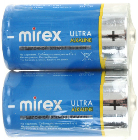 Батарейка щелочная Mirex Ultra Alkaline C, LR14, 1.5V, 2 шт. - фото 1 - id-p220862628