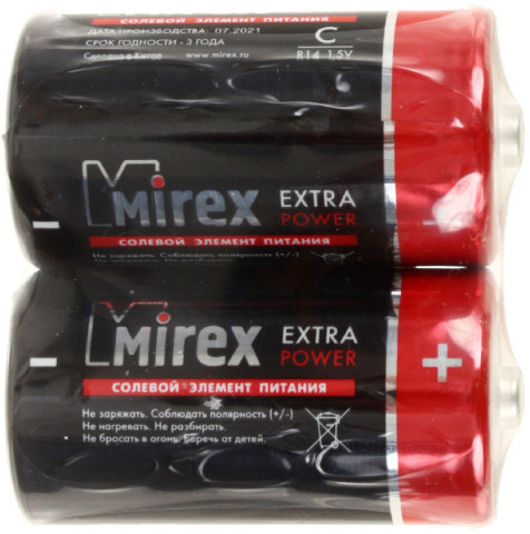 Батарейка солевая Mirex Extra Power C, R14, 1.5V, 2 шт.