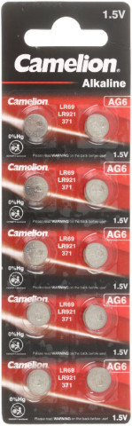 Батарейка щелочная дисковая Camelion Alkaline AG6, LR921, 1.5V, 10 шт. - фото 1 - id-p220862664