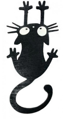 Магнит деревянный «Котик висящий большой» (Марданов А.А.) размеры ~22*10 см, черный резной, ассорти - фото 1 - id-p220862891