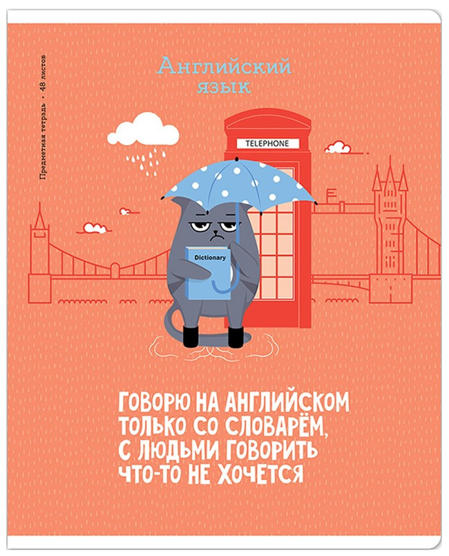 Тетрадь предметная А5, 48 л. на скобе «Котоцинизм» 165*202 мм, клетка, «Английский язык» - фото 3 - id-p220862957