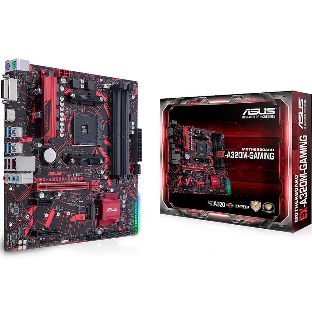 Мат. плата ASUS EX-A320M-GAMING (RTL) AM4 A320 PCI-E DVI+HDMI GbLAN SATA microATX 4DDR4 (90MB0VG0-M0EAYM) - фото 1 - id-p220867751