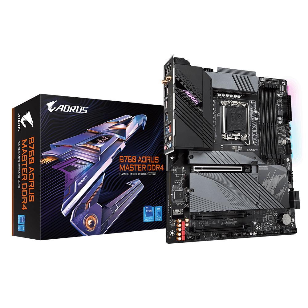 Мат. плата Gigabyte B760 AORUS MASTER DDR4 Soc-1700 (B760) 3xPCI-Ex16 3xM.2 2.5GbE LAN Wi-Fi 6E BT5.3 RAID - фото 1 - id-p220867771