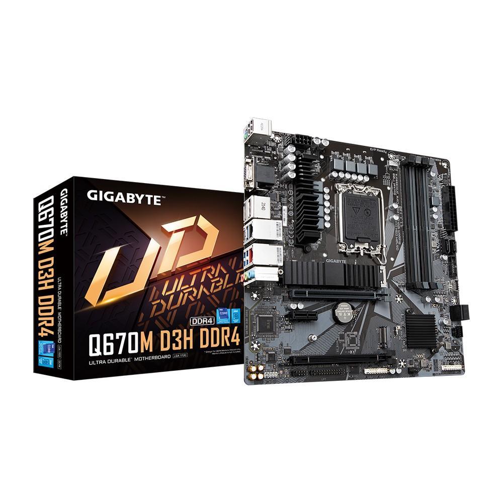 Материнская плата Gigabyte Q670M D3H DDR4, Socket 1700, Intel®Q670, 4xDDR4-3200, D-SUB+HDMI+DP, 2xPCI-Ex16, - фото 1 - id-p220867772