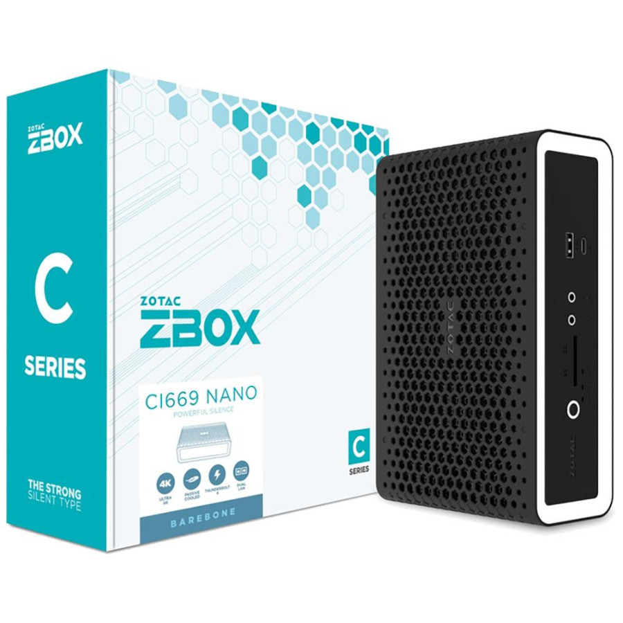 Неттоп ZOTAC ZBOX-CI669NANO-BE, i7-1355U, 2 DDR5 SODIMM, M.2 SSD, 2.5" SATAIII BAY, 2 GLAN, WIFI, BT, USBDRV,