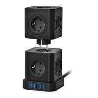 Cablexpert Сетевой фильтр Tower TWR-9-U4-B-2 (9р, 16А, 4 х USB, 3.1А, 2м, ур.защиты 4+) черный, коробка