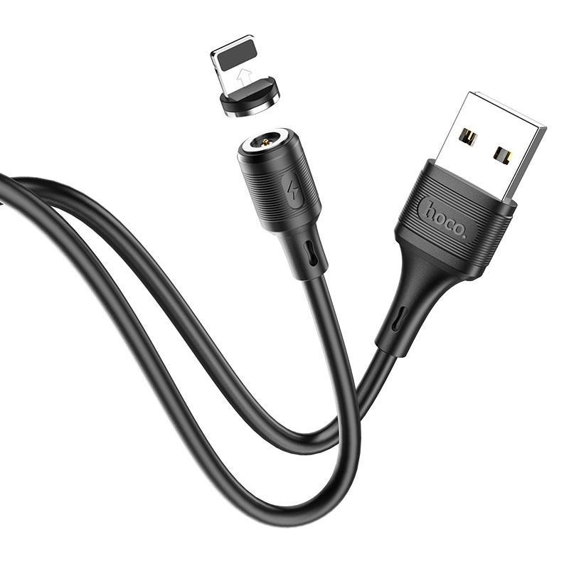 HOCO HC-35522 X52/ USB кабель Lightning/ Магнитный: только зарядка/ 1m/ 2A/ Нейлон/ Black - фото 1 - id-p220874201