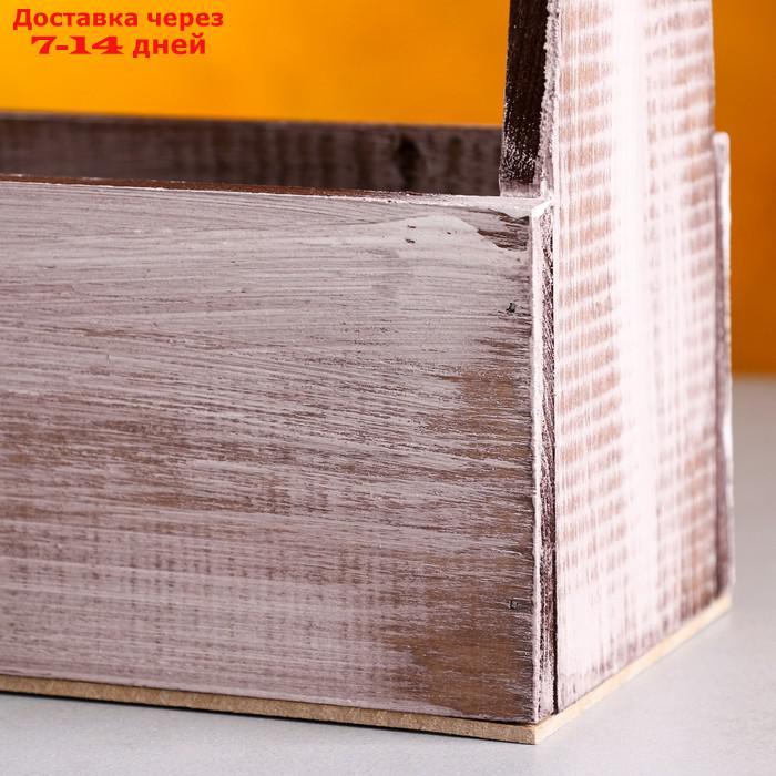 Кашпо деревянное 30×14×30 см "Таёжный", с ручкой, состаренный Дарим Красиво - фото 4 - id-p220798948