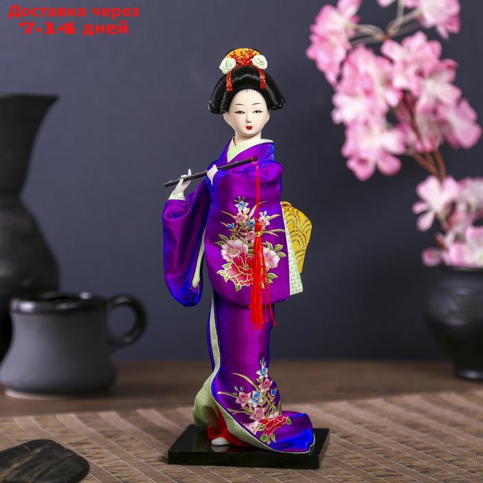 Кукла коллекционная "Японка в фиолетовом кимоно с флейтой" 25х9,5х9,5 см - фото 1 - id-p220798668