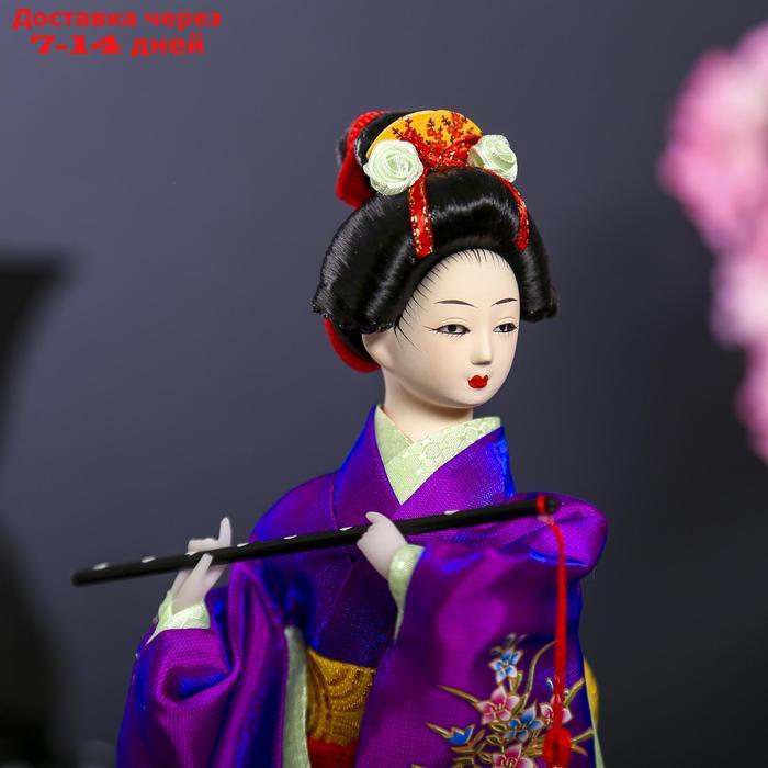 Кукла коллекционная "Японка в фиолетовом кимоно с флейтой" 25х9,5х9,5 см - фото 6 - id-p220798668