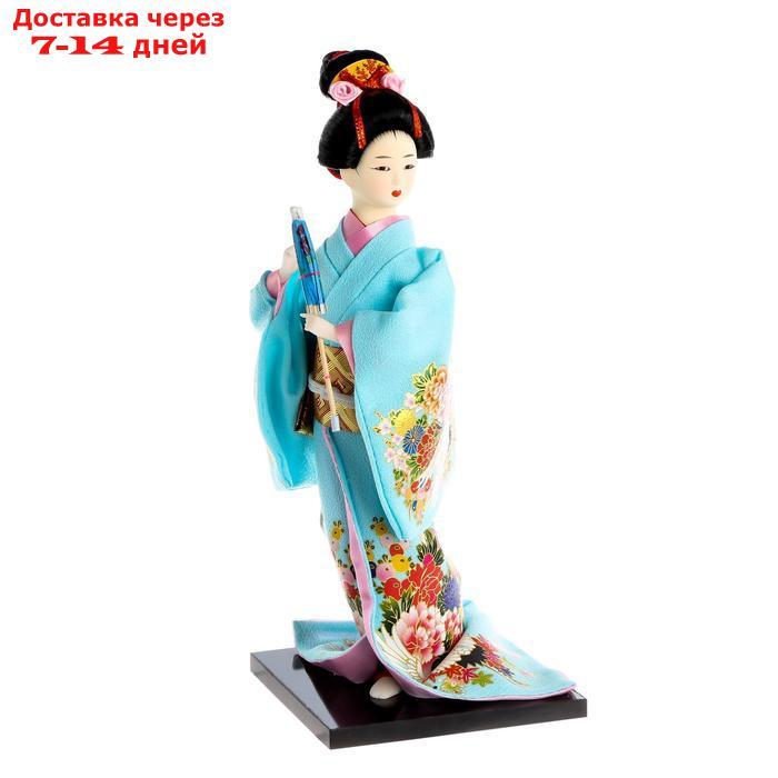 Кукла коллекционная "Японка в голубом кимоно с зонтом" 30х12,5х12,5 см - фото 7 - id-p220798669