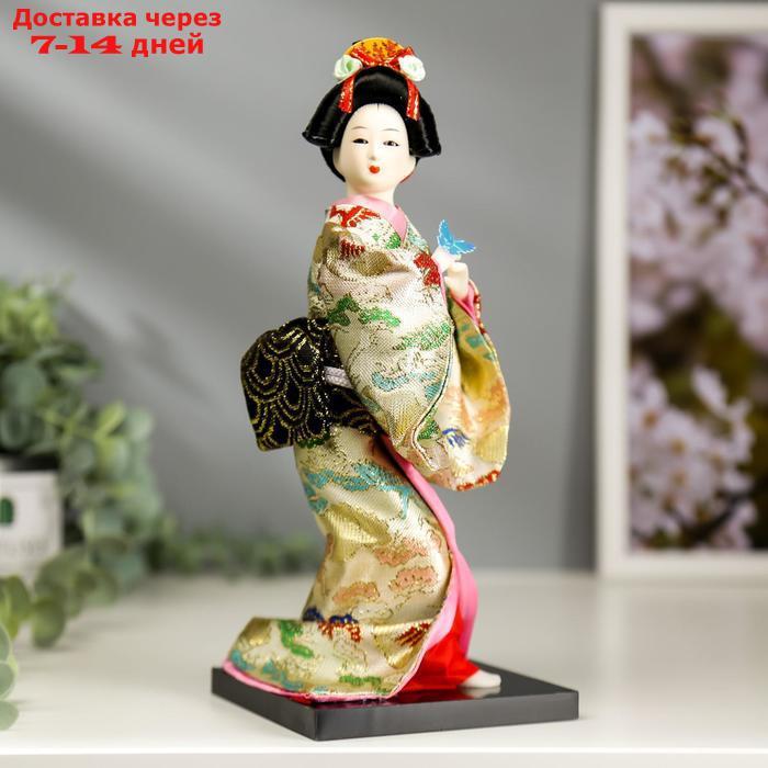 Кукла коллекционная "Японка в цветочном кимоно с бабочкой на руке" 25х9,5х9,5 см - фото 1 - id-p220798670
