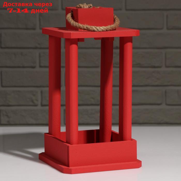 Кашпо деревянное "Фонарь", ручка верёвка, красный, 16×16×30 см - фото 2 - id-p220799095