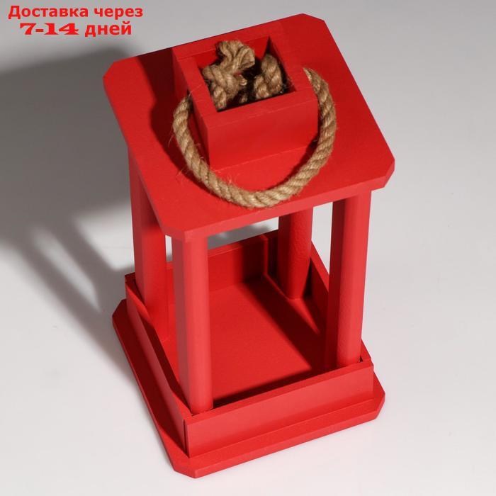 Кашпо деревянное "Фонарь", ручка верёвка, красный, 16×16×30 см - фото 3 - id-p220799095