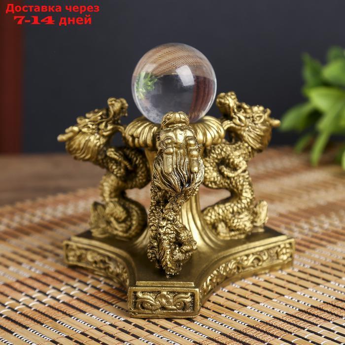 Нэцке полистоун бронза "Драконы со стеклянным шаром" 8х12х12 см - фото 2 - id-p220800553
