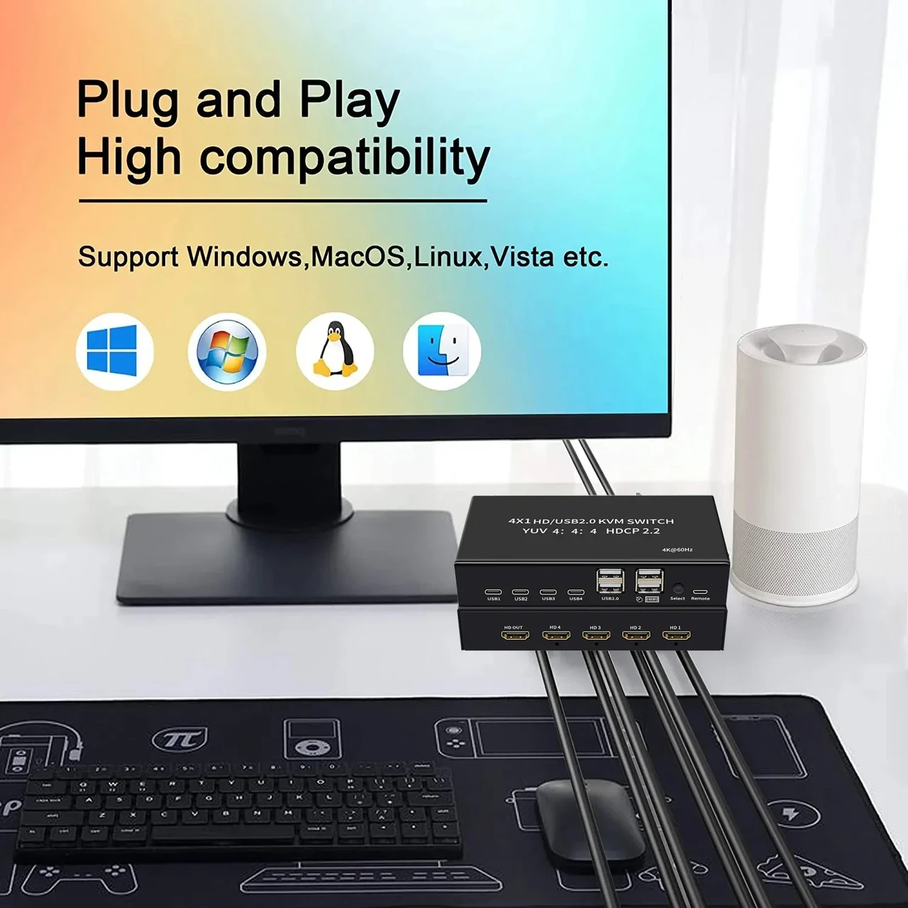 Адаптер - 4-х портовый KVM-переключатель HDMI2.0 4K60Гц USB2.0/USB-C, черный 556699 - фото 5 - id-p220886752