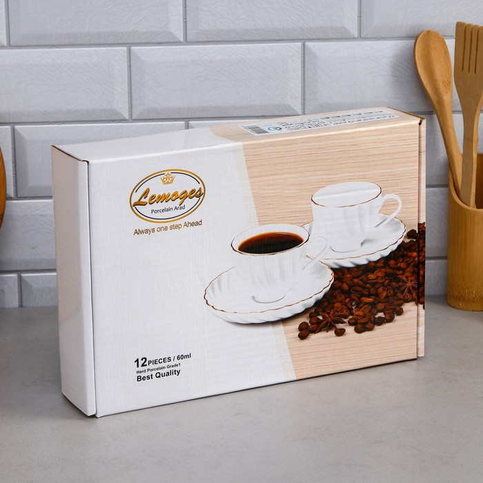 Кофейный набор «Кармен», 12 предметов, 6 чашек 60 мл, фарфор, Иран - фото 4 - id-p220887296