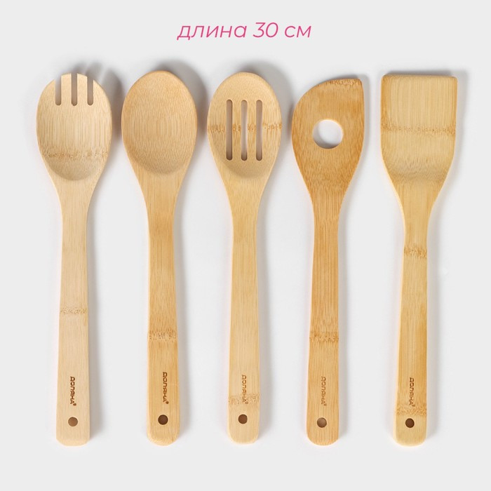 Набор кухонных принадлежностей "Бамбуковый лес" 5 предметов на подставке - фото 2 - id-p220887350