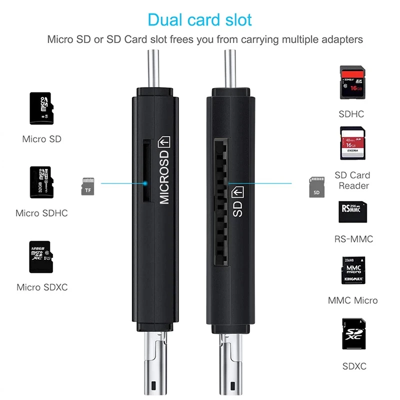 Картридер TF/SD - адаптер для карт памяти - USB Type-C - MicroUSB - USB2.0, черный 556690 - фото 6 - id-p220886779