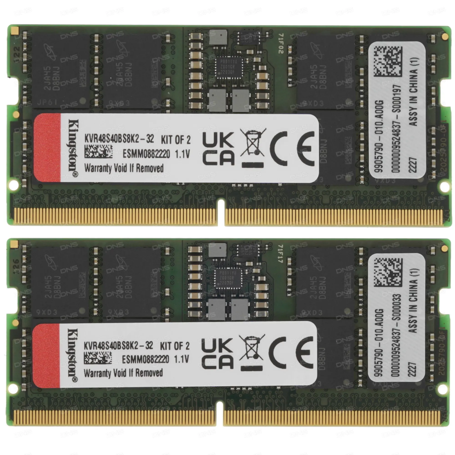 Модуль памяти Kingston KVR48S40BS8K2-32 DDR5 SODIMM 32Gb KIT 2*16Gb PC5-38400 CL40 (for NoteBook) - фото 1 - id-p220889258