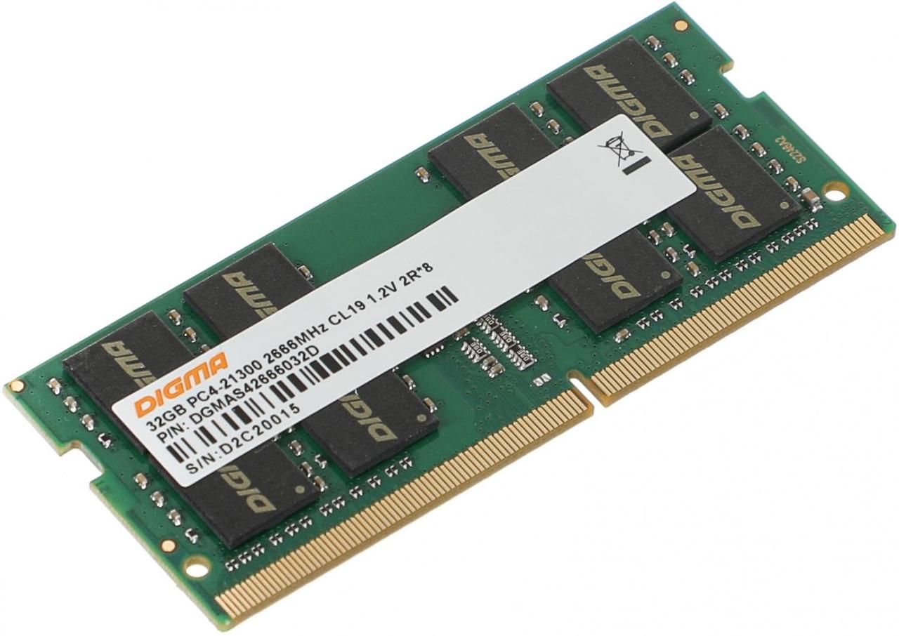 Память DDR4 32Gb 2666MHz Digma DGMAS42666032D RTL PC4-21300 CL19 SO-DIMM 260-pin 1.2В dual rank - фото 1 - id-p220888344